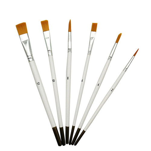 6Pcs/Set White Flat Nylon Hair Oil Painting Acrylic Painting Brushes ...