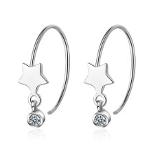 2PCS Silver plating Star Hoop Earrings for Women Ear Piercing Star Earrings Simple Jewelry