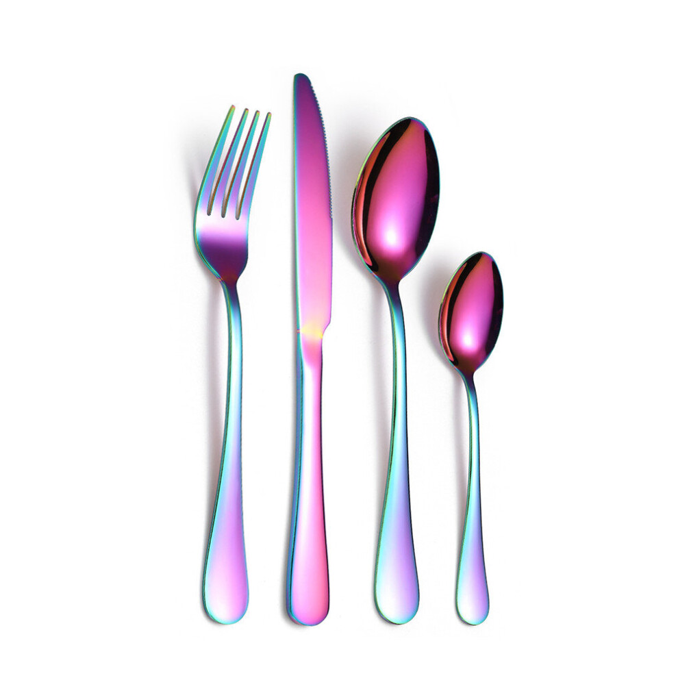 1Set Gold TablewareSe Set 18/10 Stainless Steel Cutlery Set 4pcs Rainbow Fork Spoon Knife Set Silver Mirror Polished Dinnerware Set