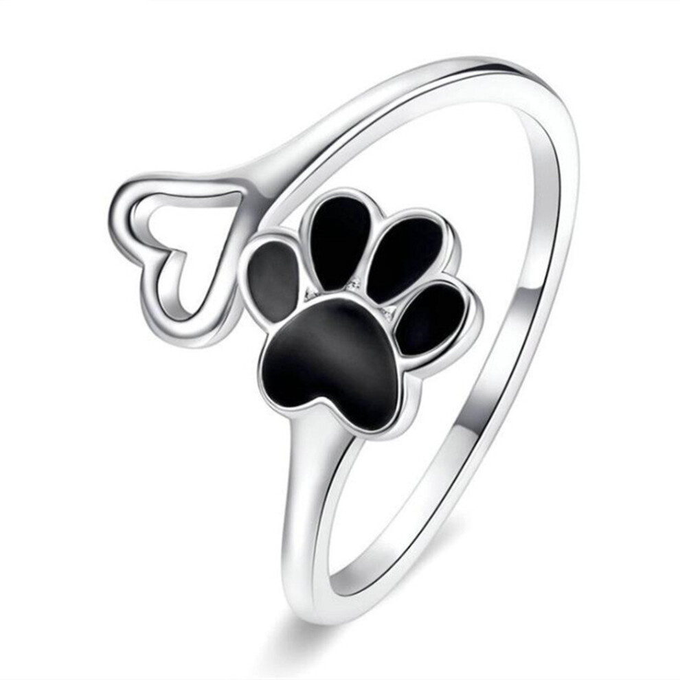 Photos - Ring Silver plating Paw Dog Footprint Heart  Adjustable Ring Finger for Women Fashion Jewelry
