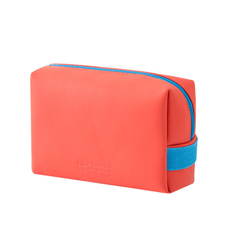 Chaochuang 2Pcs Fashion Female Travel Makeup Pouch Portable Toiletry Cosmetic Storage Bag Candy Color Waterproof Pu Zipper Tote Pocket