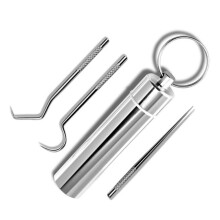 3 Sets Outdoor Portable Toothpick Set Stainless Steel Toothpick And Toothpick Holder Portable Rust-resistance Outdoor Tooth Pick Tools