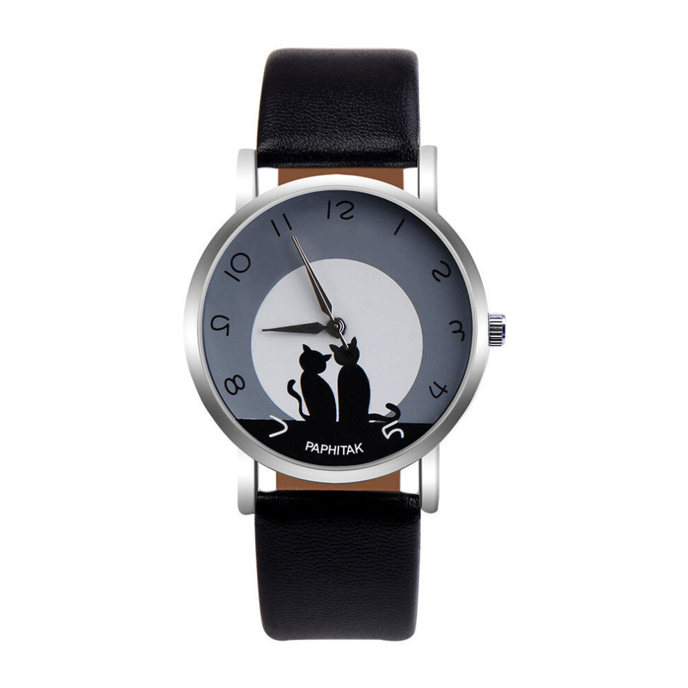 2 Pcs Womens Cute Cat Faux Leather Analog Quartz Watch-image-OPC-P79VXW9-NEW