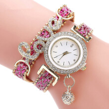 2 Pcs Women Bracelet Watches Ladies Love Leather Strap Rhinestone Quartz Wrist Watch Fashion Quartz Watch