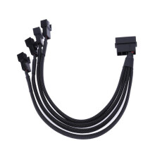 Black Sleeved 4pin IDE Molex to 4-Port 3Pin/4Pin Power Supply Plug Cooler Cooling Fan Splitter Power Cable Wire for PC Computer