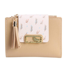 Tassel PU Leather Women Wallet - Small Floral Zipper Purse Clutch with Sequined Detail, Hasp Closure, Inner Zipper Pocket