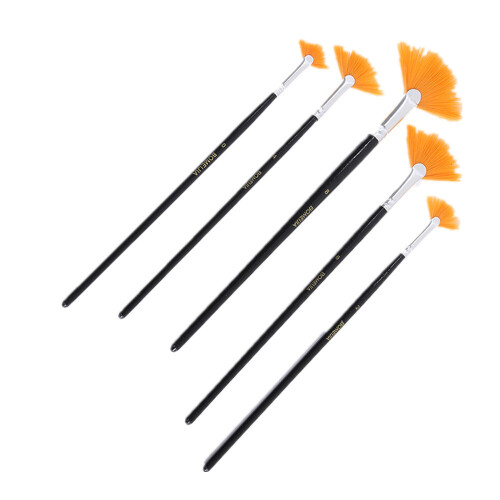 5Pcs/aet Fan shape Gouache Painting Brush Kids Student Nylon Hair Wooden Handle Painting Artist Brush Set Drawing Art Supplies