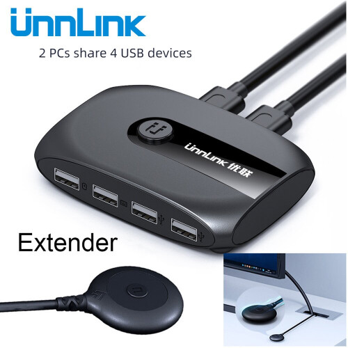 Unnlink 2 Ports KVM USB Switch with Extender USB 2.0 X4 Keyboard Mouse Printer U Disk for 2 PCs Computer Laptop USB Box 2