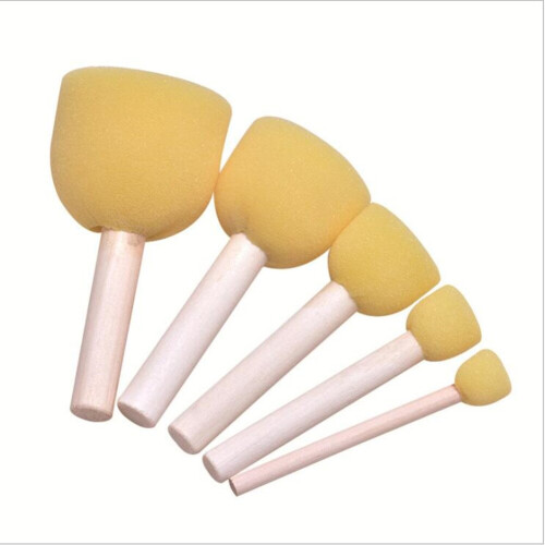 Kid Sponge Paint Brush Original Wooden Handle Painting Graffiti Early Toy DIY Art Supplies Gifts 5Pcs/set