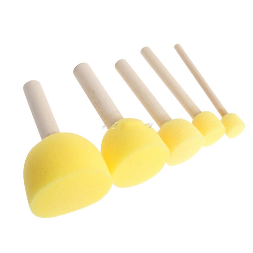 5Pcs/set Round Sponge Brush with Wood Handle Art Graffiti Painting Tool Toy Children