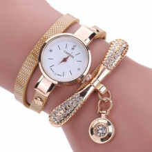 2 Pcs Women Wristwatch Bracelet Watch Woman Elegant Leather Rhinestone Female Quartz Wristwatches