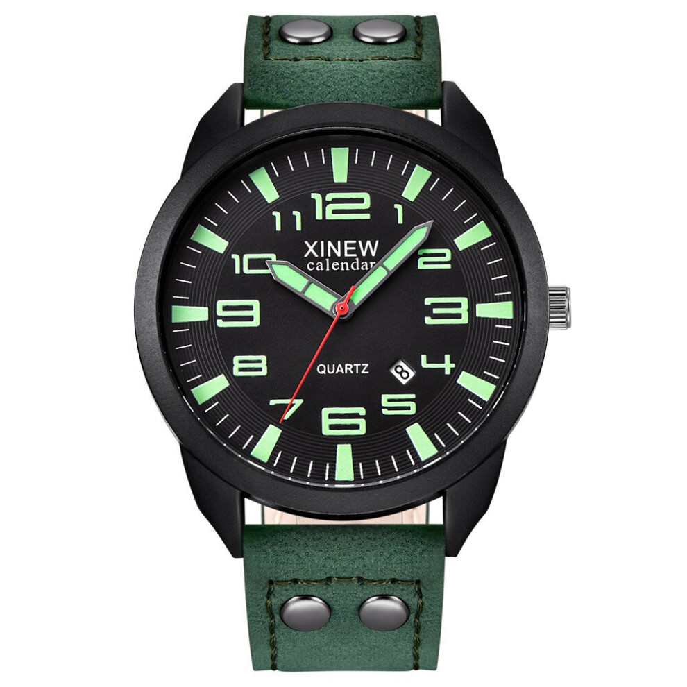 Chaochuang Luminous Men's Watch Military Quartz Watches Men Fashion Casual Leather Strap Wristwatch