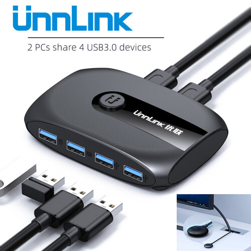 USB 3.0 KVM Switch Selector 2 Port PCs Share 4 USB Devices Hub Keyboard Mouse U Disk Printer for Computer PC Laptop 1