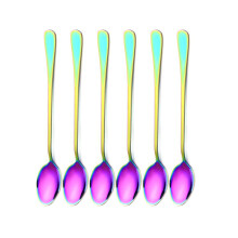 1Set Stainless Steel Long-handled Spoon Rainbow Dessert Ice Cream Coffee Spoon Stirring Teaspoons Coffee Spoon Flatware Set