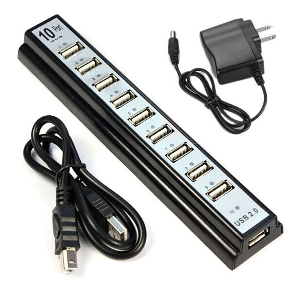 Usb Hub 10 Port Hi-Speed Usb 2.0 Hub + Power Adapter For Pc Laptop Computer Use Power Adapter Usb2.0 Hub With Switch For Pc 777178716575