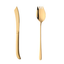 1Set ed Mirror Polished Stainless Steel Long Handle Dinnerware Steak Knife Gold Dinner Fork Salad Fruit Dessert Spoon Set
