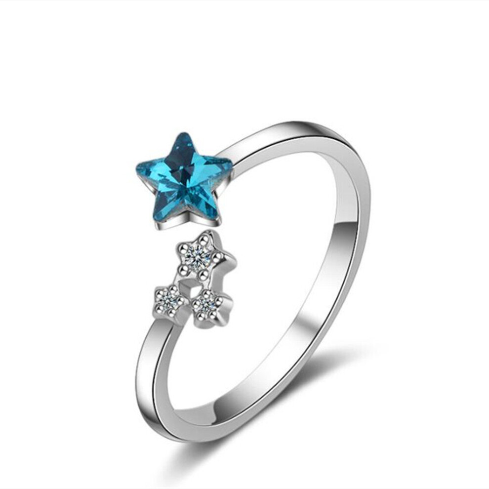 3PCS Copper Woman Fashion Jewelry Blue Star Ring Size Adjustable Open Ring