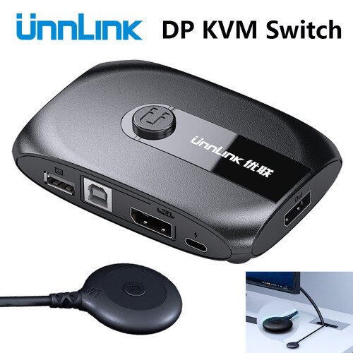 2 Ports DP KVM Switch Displayport with Extender 4K60 USB Share Monitor Printer Keyboard Mouse for 2 pc computers laptops 1
