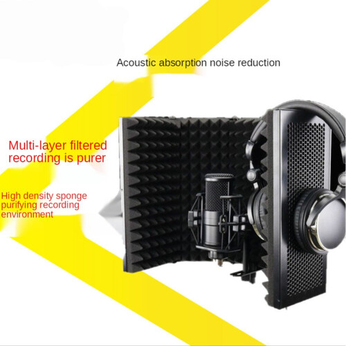 Microphone Isolation Shield 5-Panel Wind Screen Foldable 3/8" and 5/8" Threaded High Density Absorbing Foam for Recording Studio 1