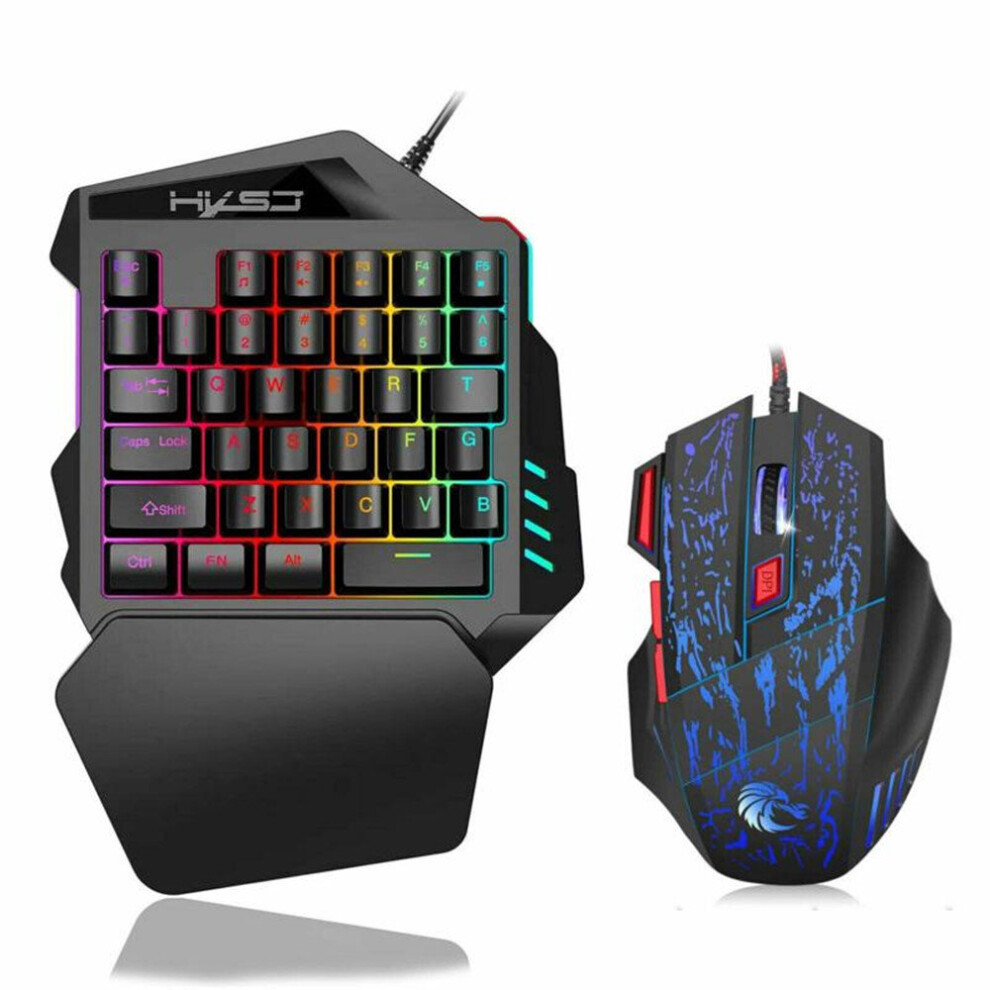 Single Hand One-Handed Gaming Keyboard 35 Keys RGB Backlit Portable Mini Gaming Keypad Mouse Set For PC PS4 Xbox Gamer For Pubg