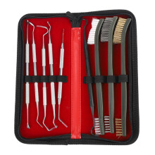 9pcs/Set Gun Cleaning Kit Set 3 Brass Steel Nylon Brush + 6 Stainless Steel Nylon Pick Tactical Rifle Pistol Gun Cleaning Tool N