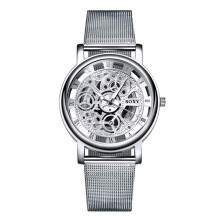 Skeleton Wrist Watch Men Simple Style Mesh Belt Men Quartz Watches Hollow Watches