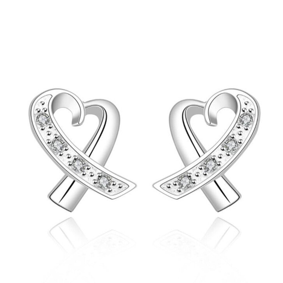 2PCS Silver plating Heart Stud Earrings for Woman Wedding Engagement Fashion Party Charm Jewelry