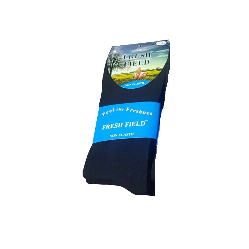 ( 6-11 U.K, 3 Pair ) Mens FRESH FIELD Non Elastic Diabetic Friendly Cotton Socks