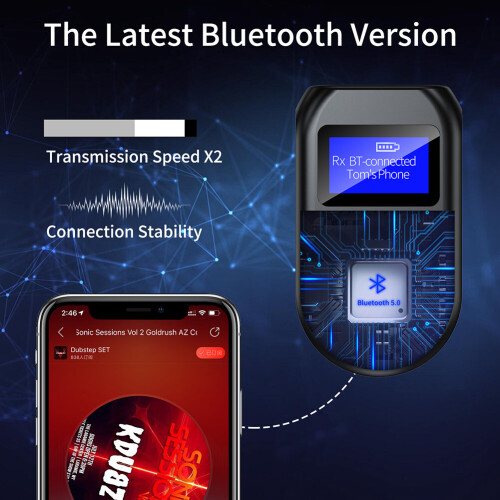 Wireless Bluetooth Adapter Bluetooth 5.0 2-in-1 Transmitter Receiver with Display Screen Low Latency Audio Adapter for TV PC Car 2
