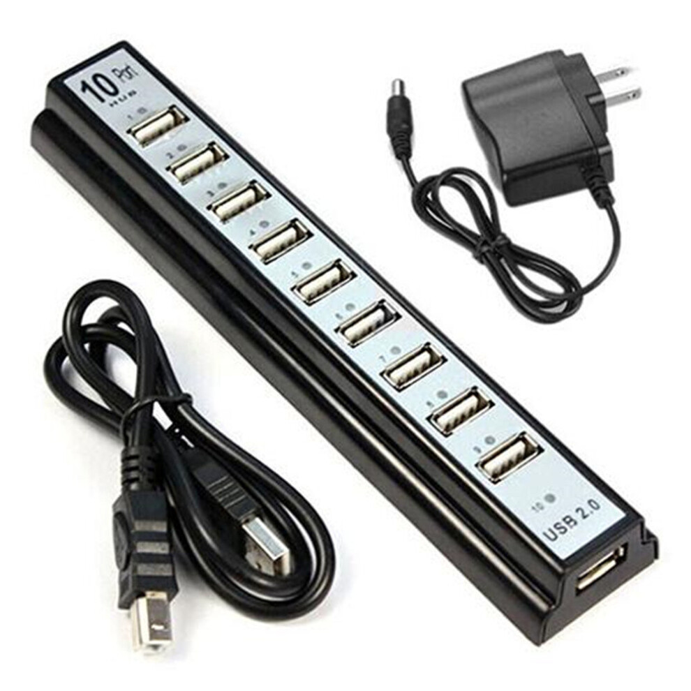 10 Port Hi-Speed Usb 2.0 Hub Splitter + Us Power Adapter For Pc Laptop Computer 701942858765