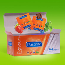 144 x Pasante Flavours Taste Condoms | Flavoured Mint Strawberry Chocolate