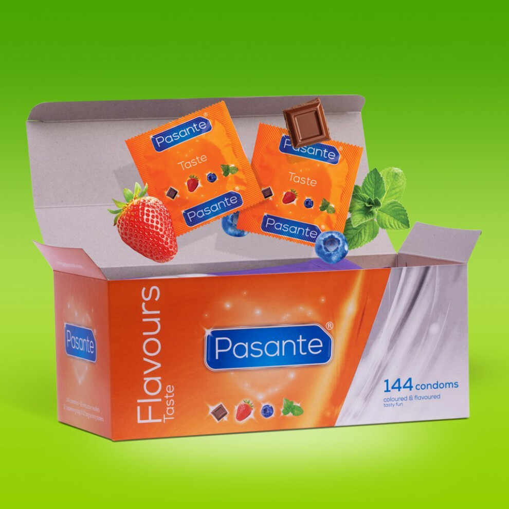 Pasante 144 X Flavours Taste Condoms | Flavoured Mint Strawberry Chocolate