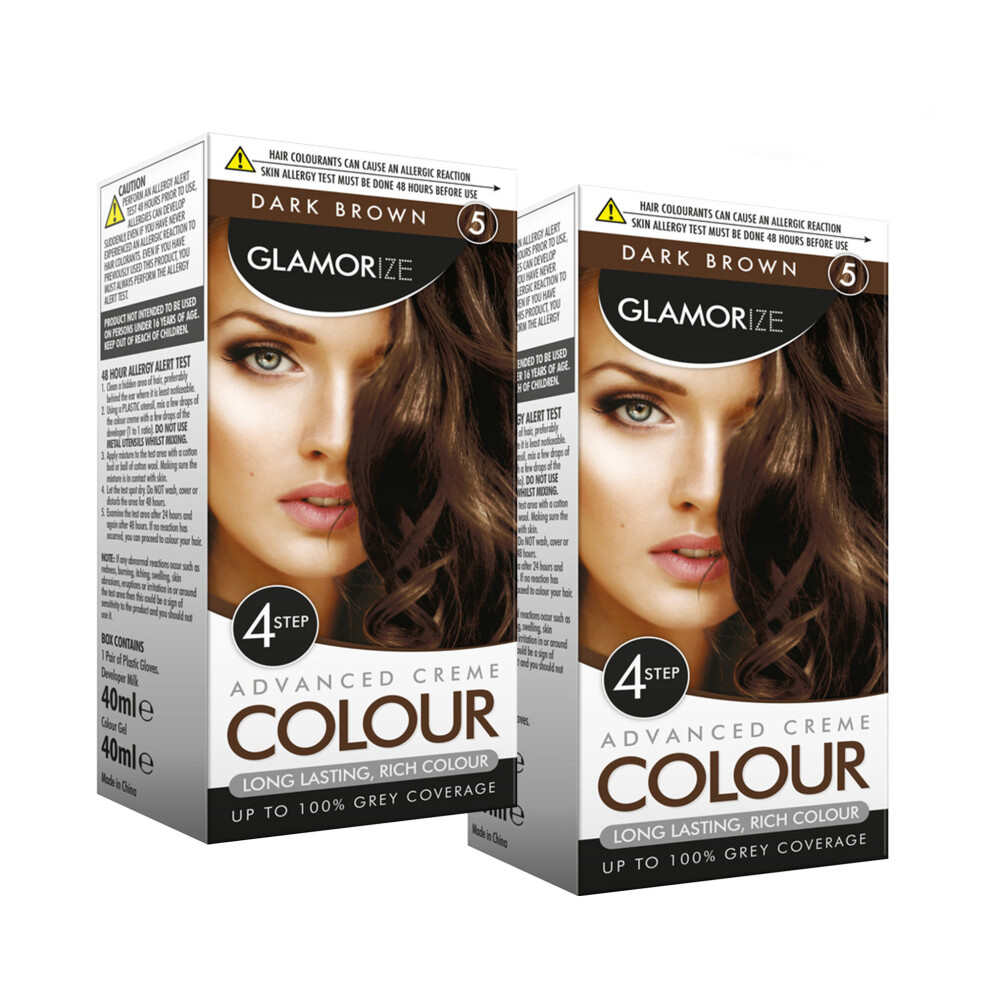 2 x Glamorize Dark Brown Creme Colour Permanent Hair Dye