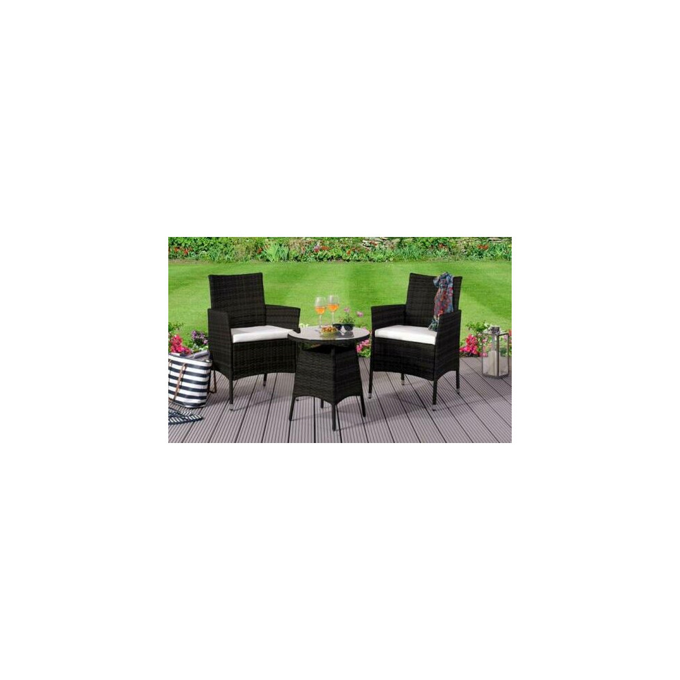 (Black, Without Cover) 3PC Rattan Bistro Set Outdoor Garden Patio Furniture