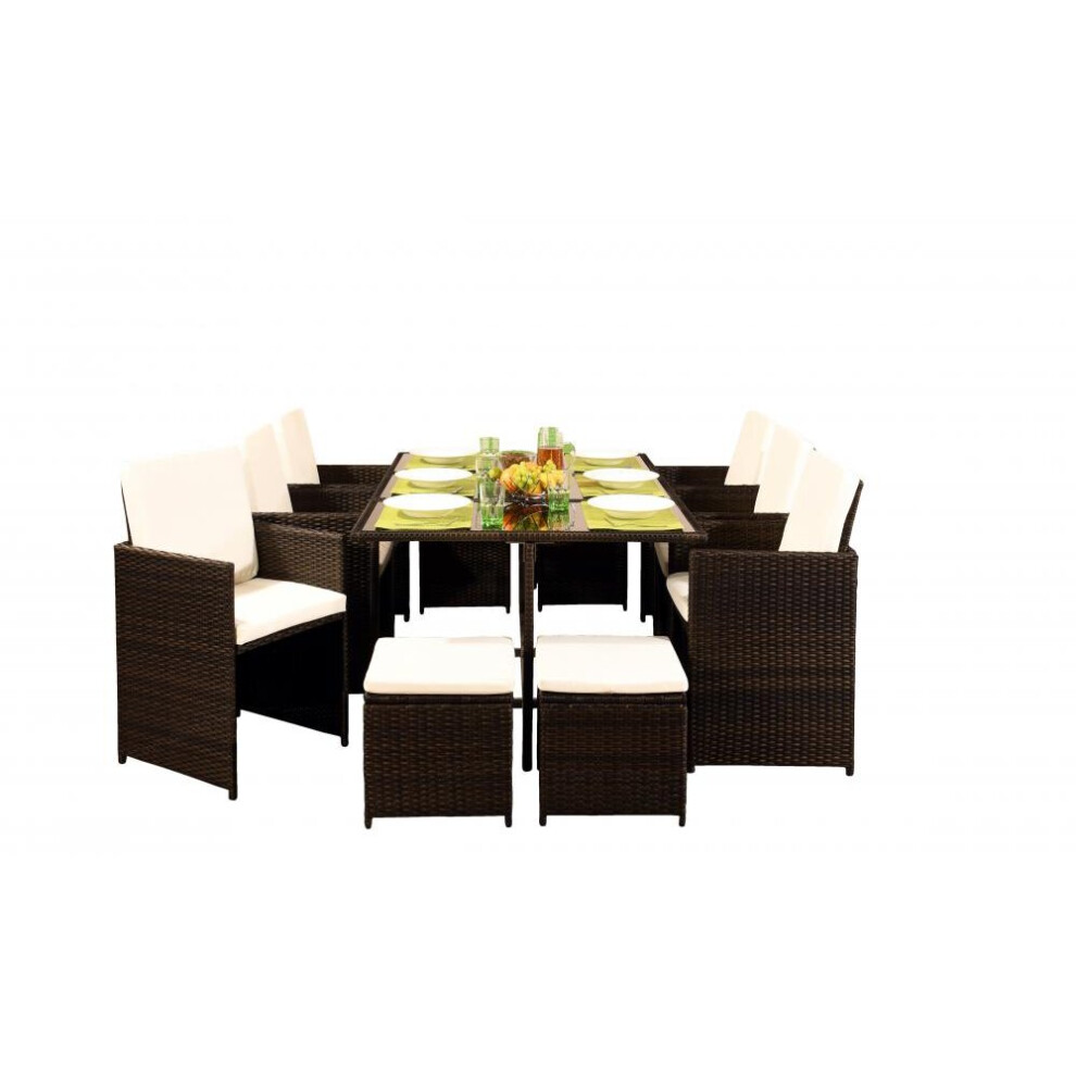 (Dark Brown, Without Cover) 11PC Rattan Outdoor Garden Patio Furniture Set
