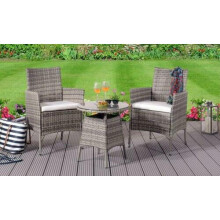 (Grey, Without Cover) 3PC Rattan Bistro Set Outdoor Garden Patio Furniture