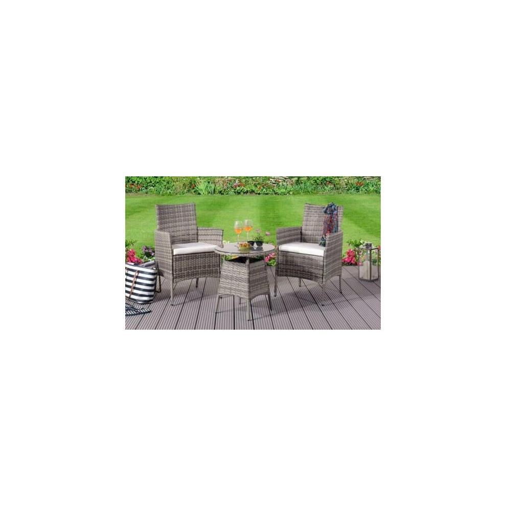 Comfy Living (Grey, Without Cover) 3Pc Rattan Bistro Set Outdoor Garden Patio Furniture Black