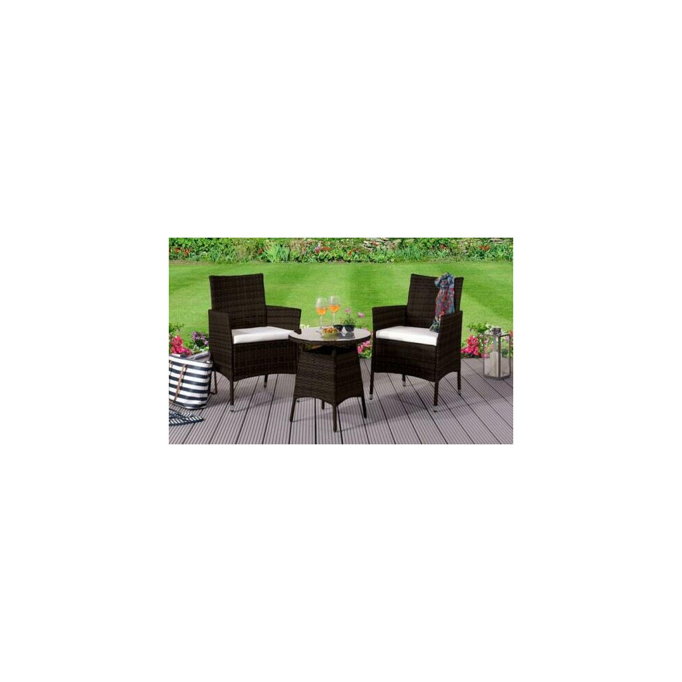 (Chocolate, Without Cover) 3PC Rattan Bistro Set Outdoor Garden Patio Furniture