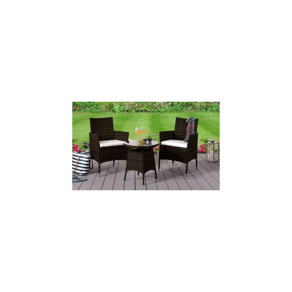 Comfy Living (Chocolate, Without Cover) 3Pc Rattan Bistro Set Outdoor Garden Patio Furniture Black