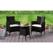 (Black, With Cover) 3PC Rattan Bistro Set Outdoor Garden Patio Furniture