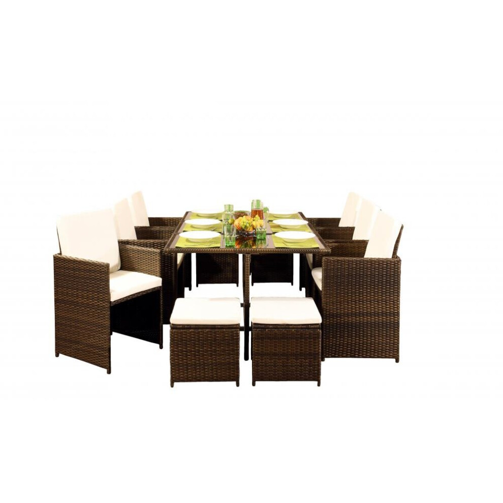 (Golden Brown, Without Cover) 11PC Rattan Outdoor Garden Patio Furniture Set