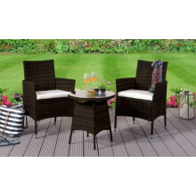 (Chocolate, With Cover) 3PC Rattan Bistro Set Outdoor Garden Patio Furniture