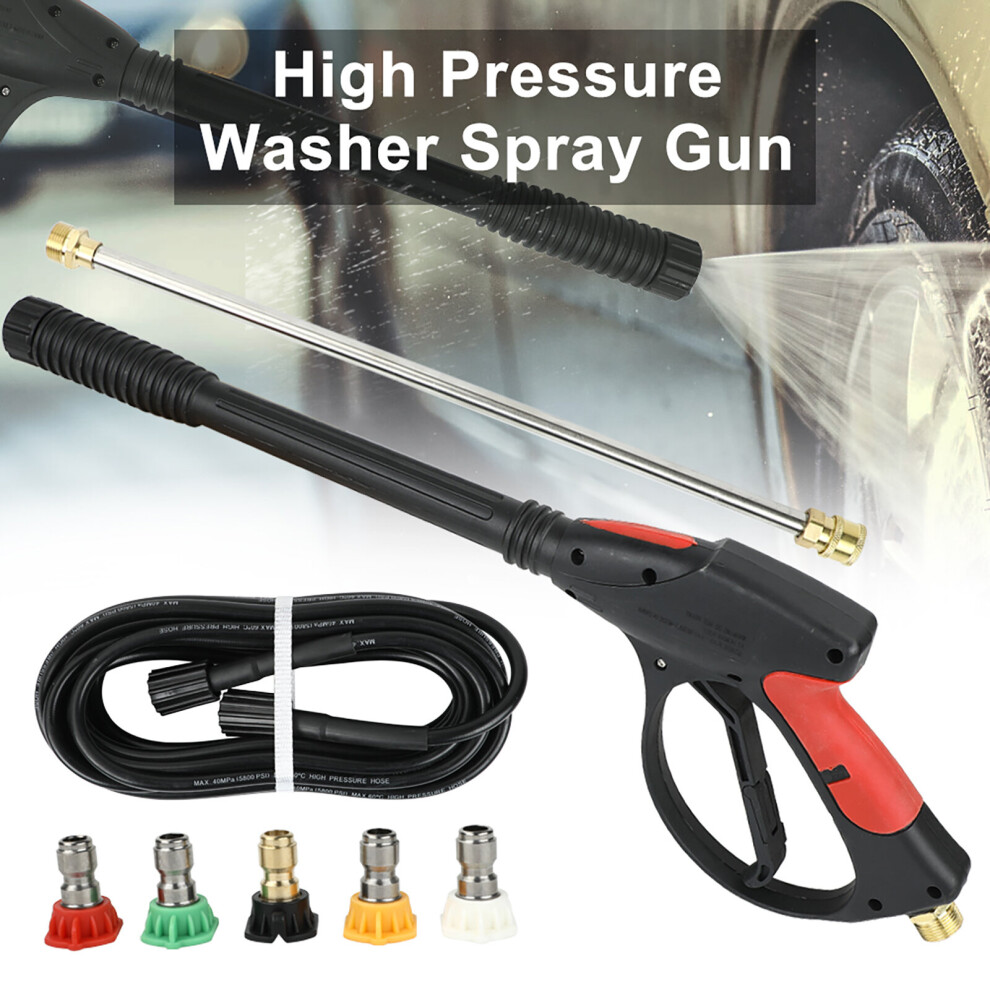 Garden High Pressure Washer Gun Spray Gun with 18.5" Extension Wand,5 Nozzles, 10m Water Hose