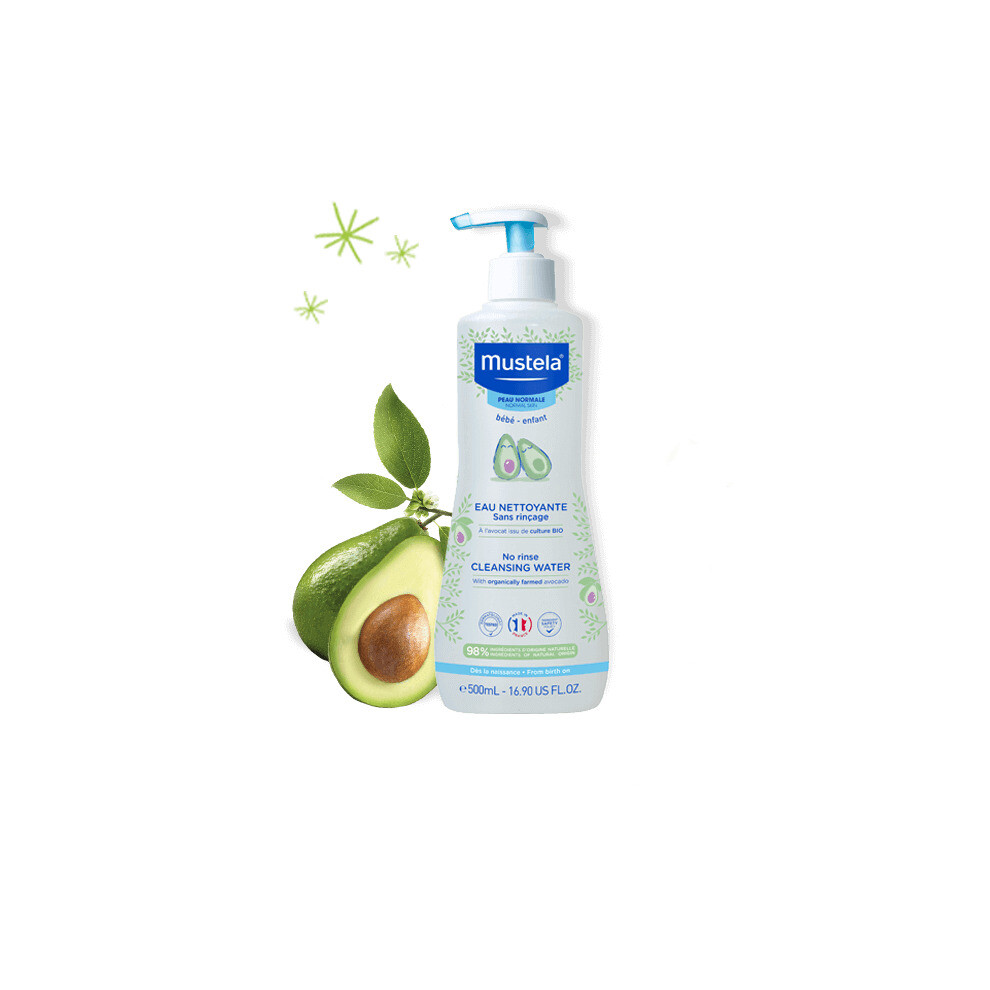 Mustela no rinse cleansing water fi=or face and diaper area