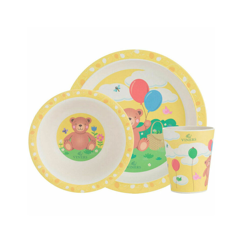 Viners Bertie Bear 3 Piece Bamboo Fibre Kids Dinnerware Set