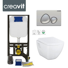 Concealed Wall Hung Toilet Pan SQUARE Incl Frame & Flush Plate SPA Chrome