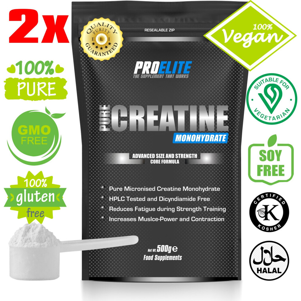 (1Kg (2x500g)) PROELITE Micronised Creatine Monohydrate Powder