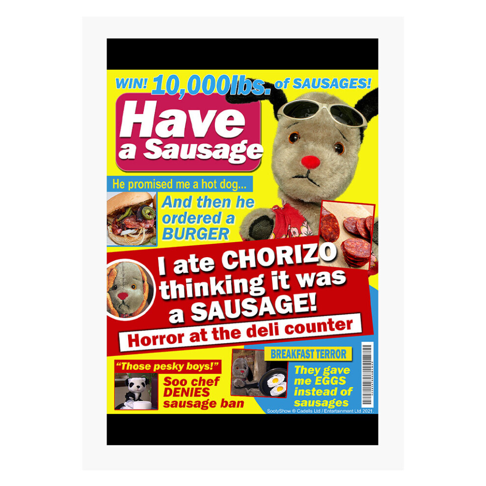 Sooty Sweep Have A Sausage Gossip Mag Parody A4 Print