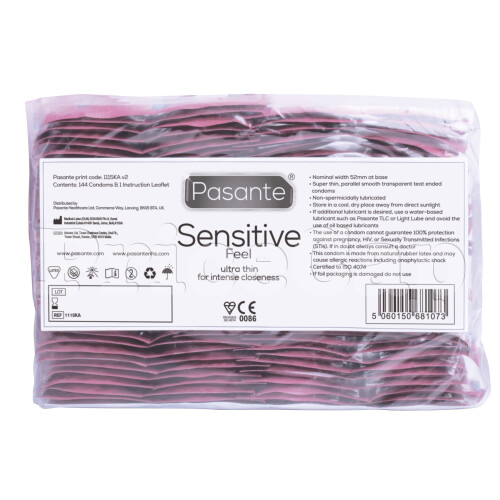 Pasante 144 x Pasante Sensitive Feel Condoms | Ultra Thin Intense Feeling Bulk Condoms
