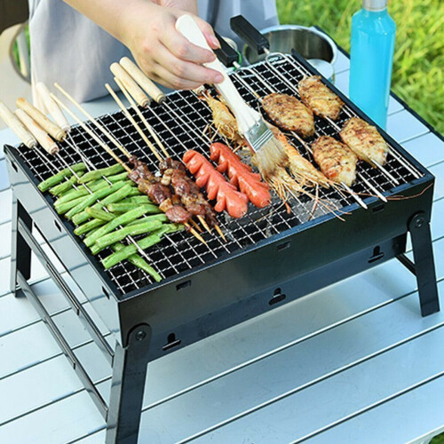 Black Plated-Steel Portable Barbecue | Outdoor Charcoal BBQ With Grill